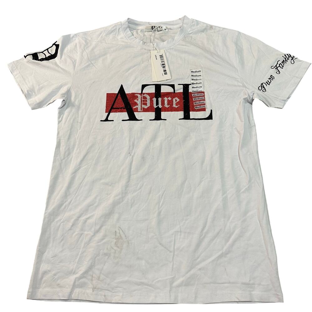 PURE Men's Red and Black Pure ATL Logo Diamond Tee Size M In White